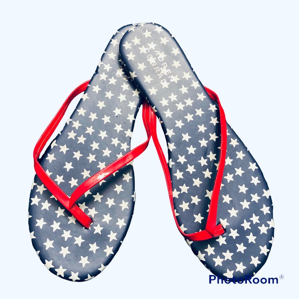 Lauren Conrad Red White and Blue Stars Flip Flops Size 7/8